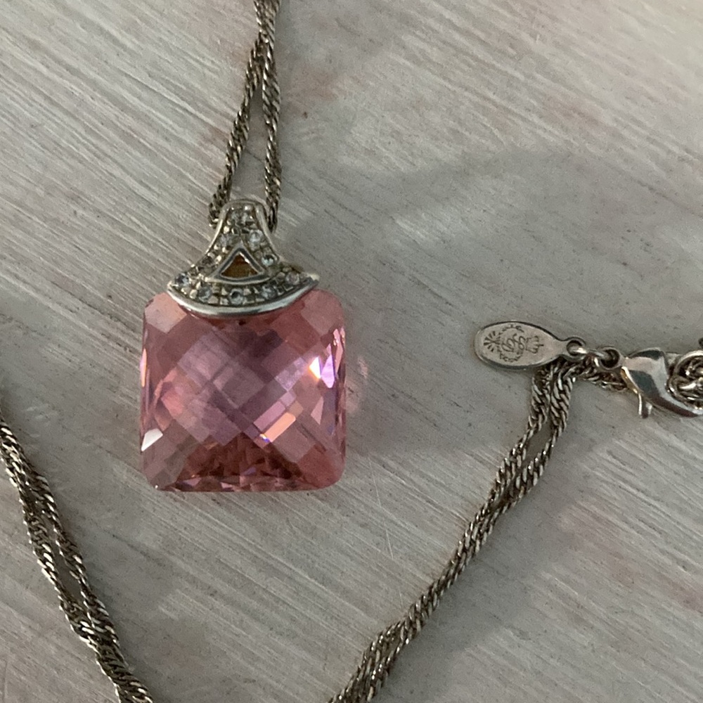 Pink ice pendant on silver chain